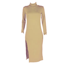 Dress For Women Sexy Open Fork Turtleneck Long Sleeve Bandage Bodycon Knee-Length Dress vestidos femininos IMY66