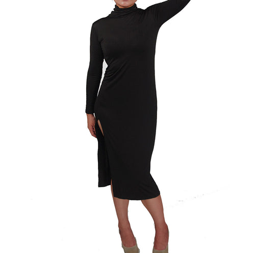 Dress For Women Sexy Open Fork Turtleneck Long Sleeve Bandage Bodycon Knee-Length Dress vestidos femininos IMY66