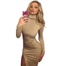 Dress For Women Sexy Open Fork Turtleneck Long Sleeve Bandage Bodycon Knee-Length Dress vestidos femininos IMY66