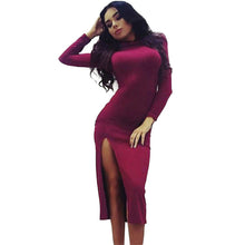 Dress For Women Sexy Open Fork Turtleneck Long Sleeve Bandage Bodycon Knee-Length Dress vestidos femininos IMY66