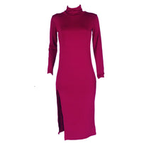 Dress For Women Sexy Open Fork Turtleneck Long Sleeve Bandage Bodycon Knee-Length Dress vestidos femininos IMY66