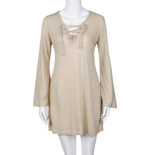 Dress Women Sexy Lace Up V-neck Sweater Knitted Dresses Bandage Flare Sleeve Dress Femme Vestidos Feminino IMY66