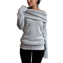 Solid Women Casual Knitted Sweater Sexy Off Shoulder Long Sleeve Sweater Pullover Shirt Sweater pull femme IMY66