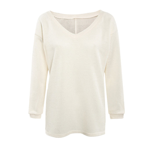 Sweater Women Sexy V Neck Loose Long Sleeve Knitted Sweater Jumper Tops Knitwear Pullovers pull femme IMY66