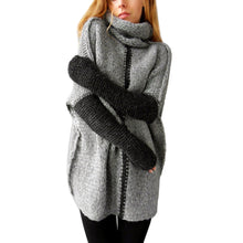 Women Casual Knitted Sweater Patchwork Turtleneck Loose Pullovers Sweater Knitted Tops pull femme IMY66