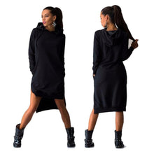 Women Casual Sweatshirt Dress Loose Hooded Double Split Hoodie Pullover Pockets Sweater vestidos femininos IMY66
