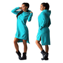 Women Casual Sweatshirt Dress Loose Hooded Double Split Hoodie Pullover Pockets Sweater vestidos femininos IMY66