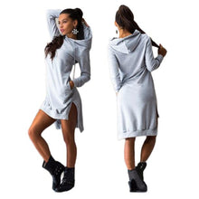 Women Casual Sweatshirt Dress Loose Hooded Double Split Hoodie Pullover Pockets Sweater vestidos femininos IMY66