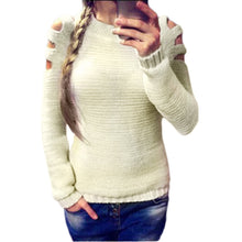 Women Clothing Sexy Off Shoulder Long Sleeve Knitted Sweater Jumper Knitwear Outwear Pullovers IMY66