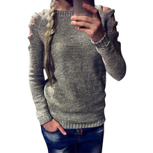 Women Clothing Sexy Off Shoulder Long Sleeve Knitted Sweater Jumper Knitwear Outwear Pullovers IMY66