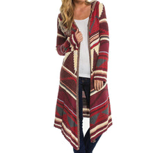 Women Knitted Geometric Printed Kimono Cardigan Long Sleeve Hooded Long Coat Cover up Tops Outwear IMY66