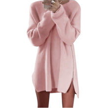 Women Knitted Sweater Dress Irregular Side Zip Chunky Baggy Sweater Jumper Tops Dress Vestidos femininos IMY66