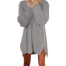 Women Knitted Sweater Dress Irregular Side Zip Chunky Baggy Sweater Jumper Tops Dress Vestidos femininos IMY66