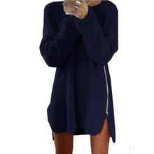 Women Knitted Sweater Dress Irregular Side Zip Chunky Baggy Sweater Jumper Tops Dress Vestidos femininos IMY66