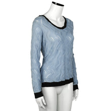 Women Knitted Sweater Back Button Hollow Long Sleeve Round Neck Jumper Knitwear Pullovers Tops IMY66