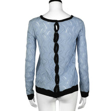 Women Knitted Sweater Back Button Hollow Long Sleeve Round Neck Jumper Knitwear Pullovers Tops IMY66