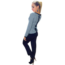 Women Knitted Sweater Back Button Hollow Long Sleeve Round Neck Jumper Knitwear Pullovers Tops IMY66