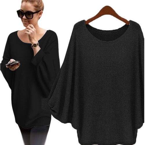 Women Knitted Sweater Ladies Loose Oversized Batwing Sleeve Loose Sweater Knitwear Tops Pullovers IMY66