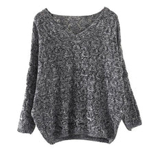 Women Knitted Sweater Sexy V Collar Hollow Bat Long Sleeve Loose Sweater Knitwear Tops Jumper Pullover IMY66