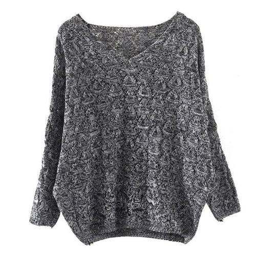 Women Knitted Sweater Sexy V Collar Hollow Bat Long Sleeve Loose Sweater Knitwear Tops Jumper Pullover IMY66