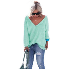 Women Knitted Tops Sexy Casual Loose Long-sleeve V-Neck Shirt Street Pullover Female Sweaters IMY66