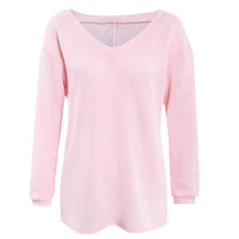 Women Knitted Tops Sexy Casual Loose Long-sleeve V-Neck Shirt Street Pullover Female Sweaters IMY66