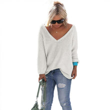 Women Knitted Tops Sexy Casual Loose Long-sleeve V-Neck Shirt Street Pullover Female Sweaters IMY66