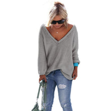 Women Knitted Tops Sexy Casual Loose Long-sleeve V-Neck Shirt Street Pullover Female Sweaters IMY66
