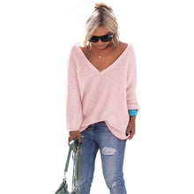 Women Knitted Tops Sexy Casual Loose Long-sleeve V-Neck Shirt Street Pullover Female Sweaters IMY66