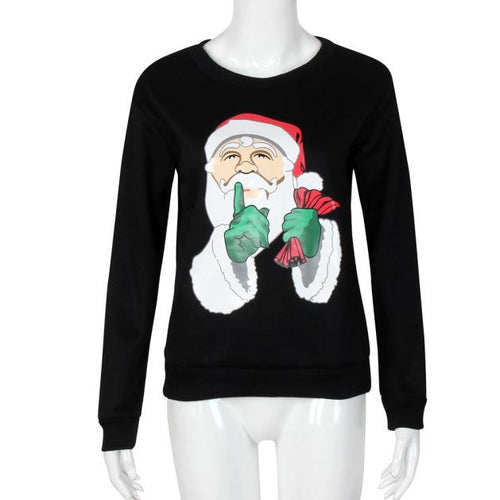 Women Men Sweatershirt Long Sleeve Santa Velvet Print Couple Tee Shirts femme camisetas y tops IMY66