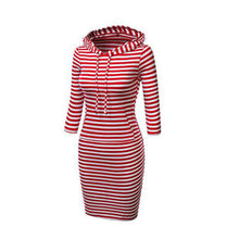 Women Casual Dress Long Sleeve Striped Hoodie Hooded Jumper Pockets Sweatershirt Tops Dress Vestidos IMY66