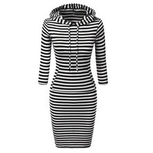Women Casual Dress Long Sleeve Striped Hoodie Hooded Jumper Pockets Sweatershirt Tops Dress Vestidos IMY66