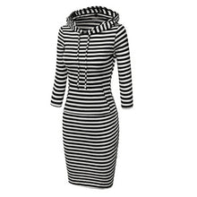 Women Casual Dress Long Sleeve Striped Hoodie Hooded Jumper Pockets Sweatershirt Tops Dress Vestidos IMY66