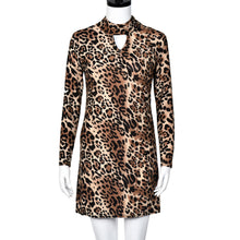 Women Casual Dress Sexy Hollow Slim O-neck Leopard Print Long Sleeve Mini Party Club Dress vestidos femininos IMY66