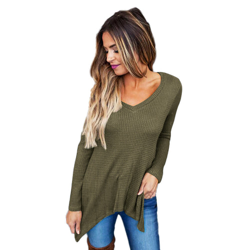 Women Casual Knitted Sweater Long Sleeve V-neck Loose Irregular Top Shirt Jumper Knitwear Pullovers pull femme IMY66