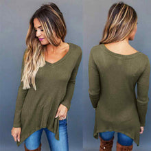 Women Casual Knitted Sweater Long Sleeve V-neck Loose Irregular Top Shirt Jumper Knitwear Pullovers pull femme IMY66