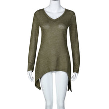 Women Casual Knitted Sweater Long Sleeve V-neck Loose Irregular Top Shirt Jumper Knitwear Pullovers pull femme IMY66