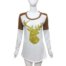 Women Casual Long Sleeve T-Shirts Splice Round Neck Reindeer Printed Tee Shirt Tops camisetas y tops IMY66