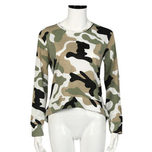 Women Casual T-Shirts Camouflage Round Neck Long Sleeve Back Zipper Tops Tee Shirt femme camisetas mujer IMY66