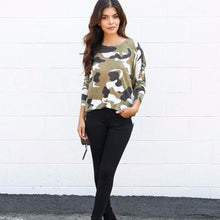 Women Casual T-Shirts Camouflage Round Neck Long Sleeve Back Zipper Tops Tee Shirt femme camisetas mujer IMY66