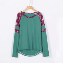 Women Casual T-Shirts Floral Splice Printing Long Sleeve Round Neck Pullover Top T-Shirt camisetas y tops IMY66