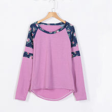 Women Casual T-Shirts Floral Splice Printing Long Sleeve Round Neck Pullover Top T-Shirt camisetas y tops IMY66