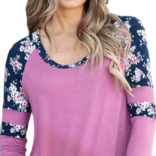 Women Casual T-Shirts Floral Splice Printing Long Sleeve Round Neck Pullover Top T-Shirt camisetas y tops IMY66