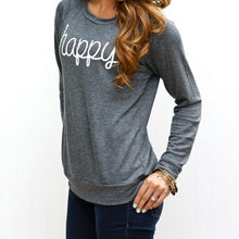 Women Casual T-Shirts Happy Letter Printed Loose Long Sleeve Round Neck Pullover Tee Shirt femme camisetas y tops IMY66