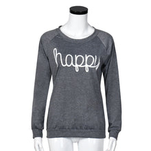 Women Casual T-Shirts Happy Letter Printed Loose Long Sleeve Round Neck Pullover Tee Shirt femme camisetas y tops IMY66