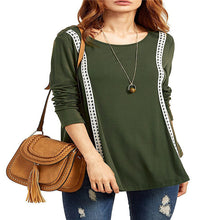 Women Casual T-Shirts Lace Long Sleeve Round Sleeve T-Shirt Loose Cotton Tops Tee Shirt femme camisetas y tops IMY66