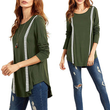 Women Casual T-Shirts Lace Long Sleeve Round Sleeve T-Shirt Loose Cotton Tops Tee Shirt femme camisetas y tops IMY66