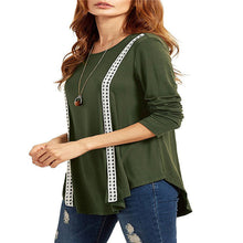 Women Casual T-Shirts Lace Long Sleeve Round Sleeve T-Shirt Loose Cotton Tops Tee Shirt femme camisetas y tops IMY66