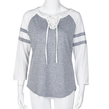 Women Casual T-Shirts Sexy Round Neck Lace Up Splicing Long Sleeve V-Neck Tops camisetas y tops Vetement Femme IMY66