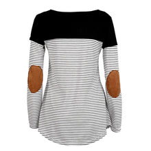 Women Casual T-Shirts Striped Pockets Long Sleeve O Neck Pullover Cotton Loose Tops Tee Shirt camisetas y tops IMY66